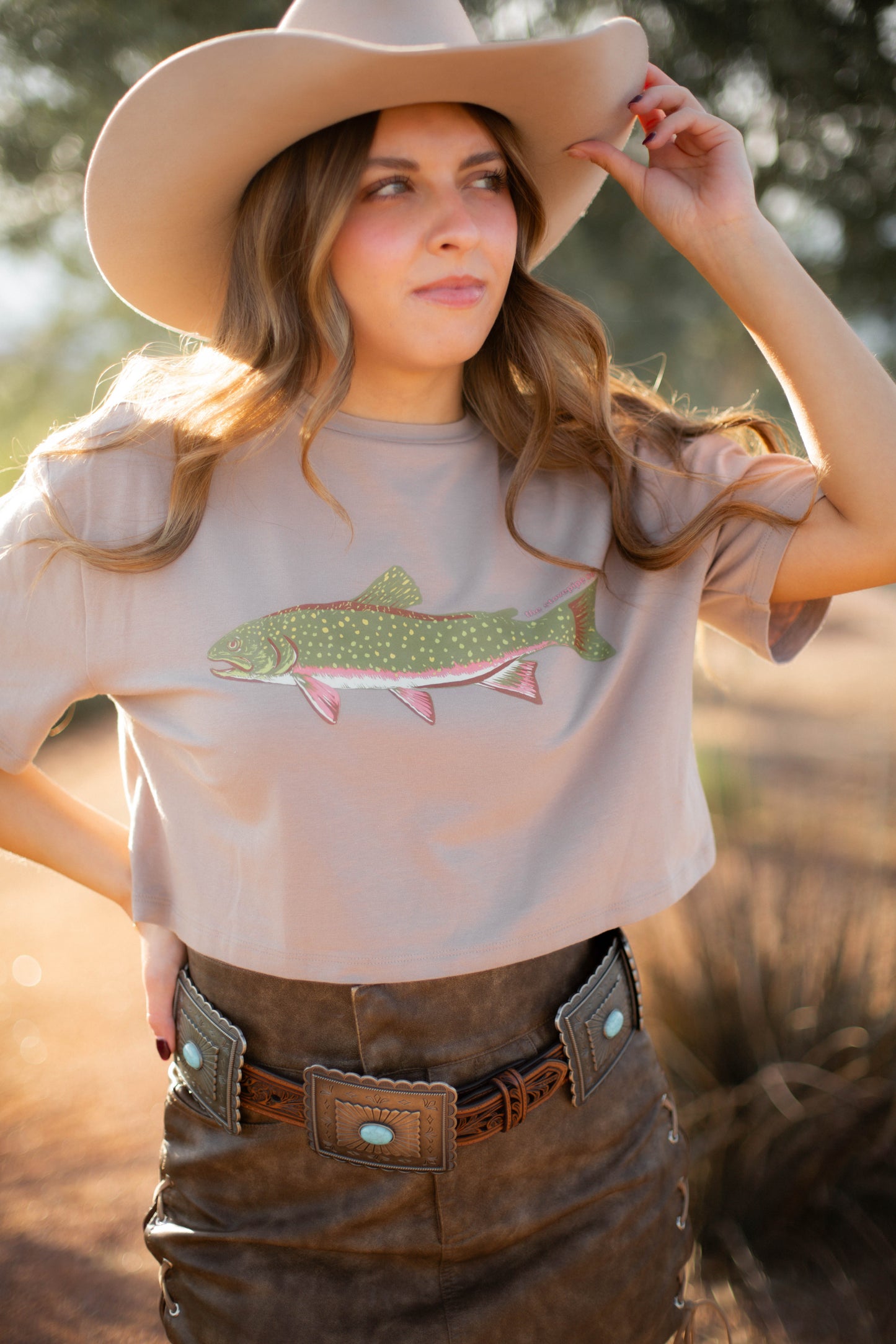 SMALL ONLY - Tan Trout Cropped Tee
