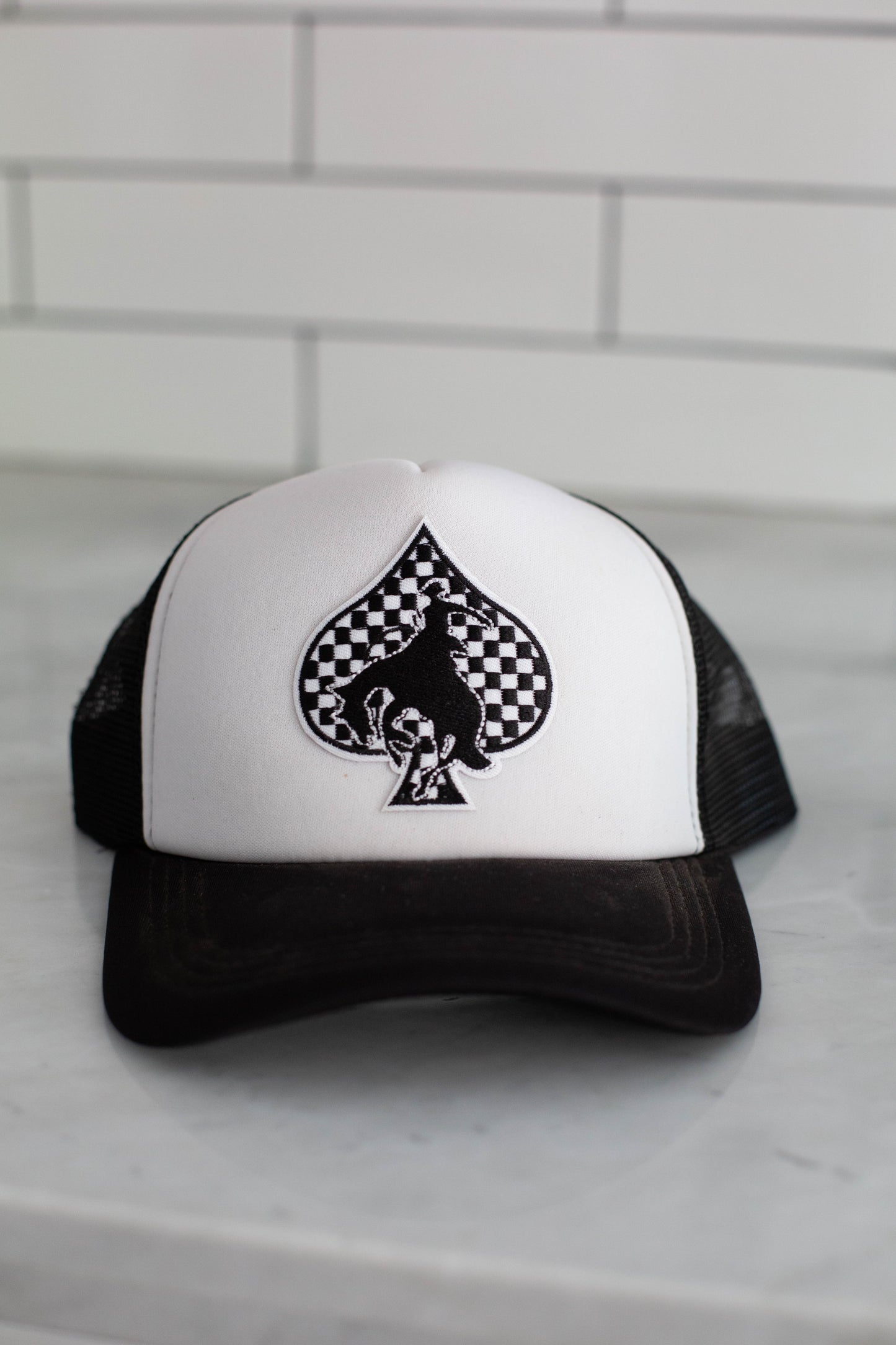Black & White Spade Bucking Horse Hat