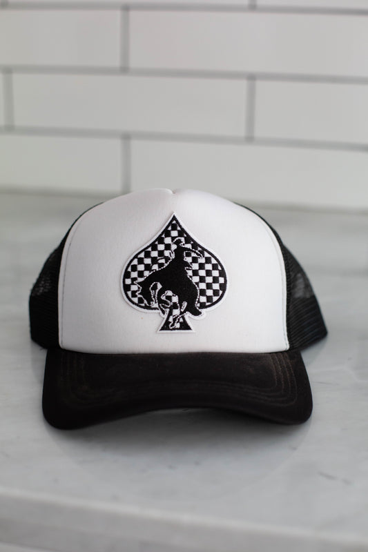 Black & White Spade Bucking Horse Hat