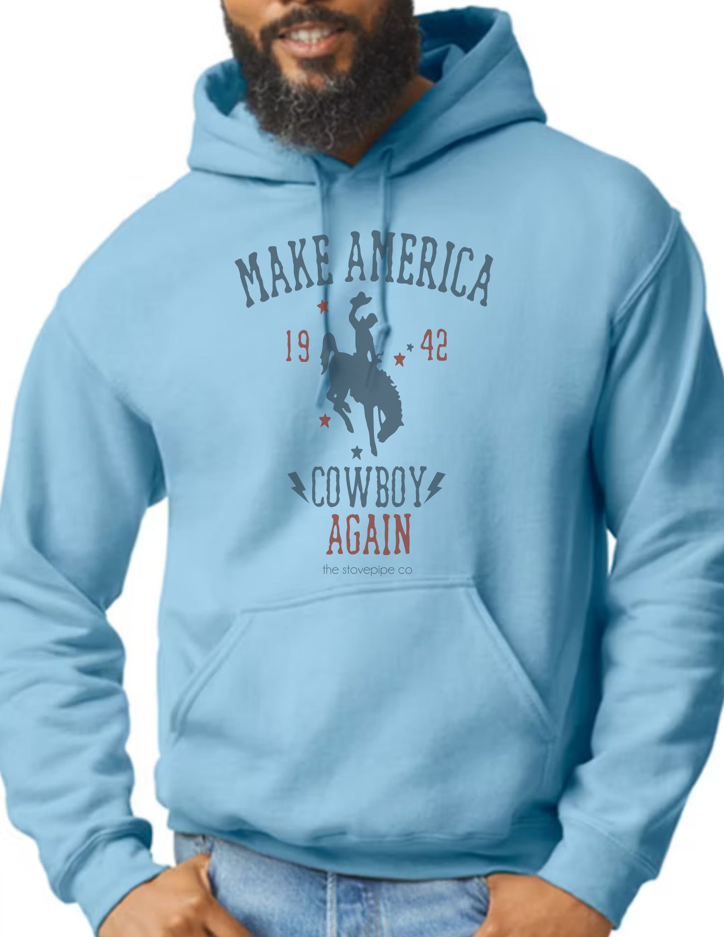 2XL ONLY - Blue Make America Cowboy Again Hoodie