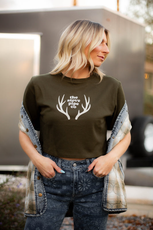 Stovepipe Waffle Knit Crop