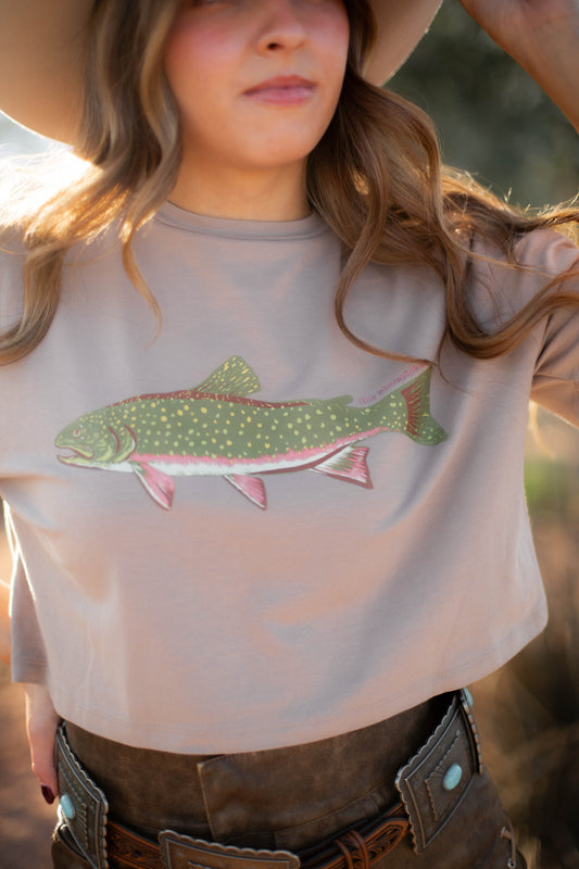 SMALL ONLY - Tan Trout Cropped Tee