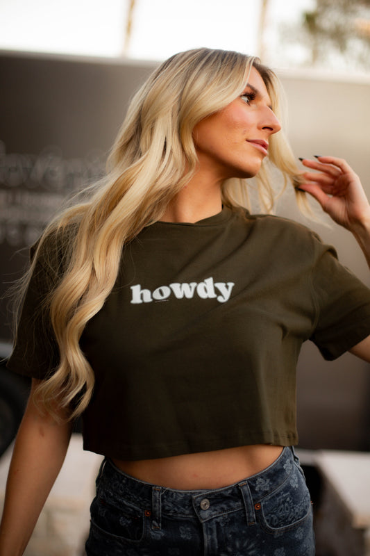 MEDIUM ONLY - Howdy Green Cropped Tee
