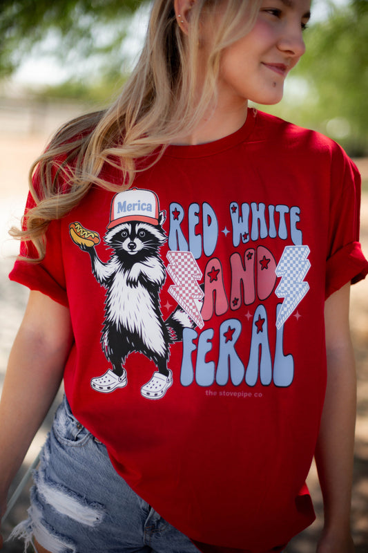 Red, White & Feral Tee