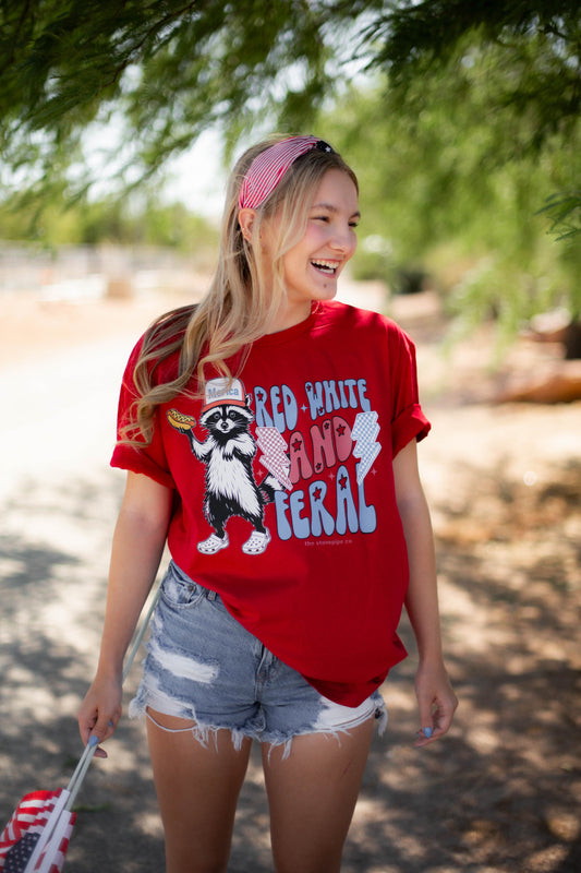 Red, White & Feral Tee