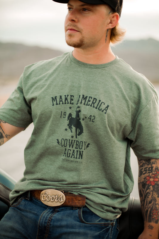 Make America Cowboy Again Green Tee