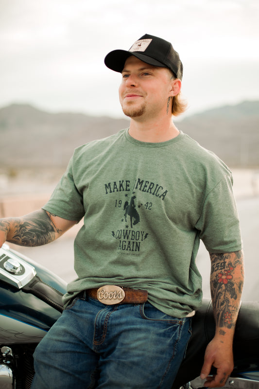 Make America Cowboy Again Green Tee