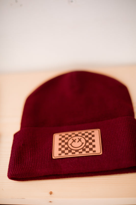 Red Happy Beanie