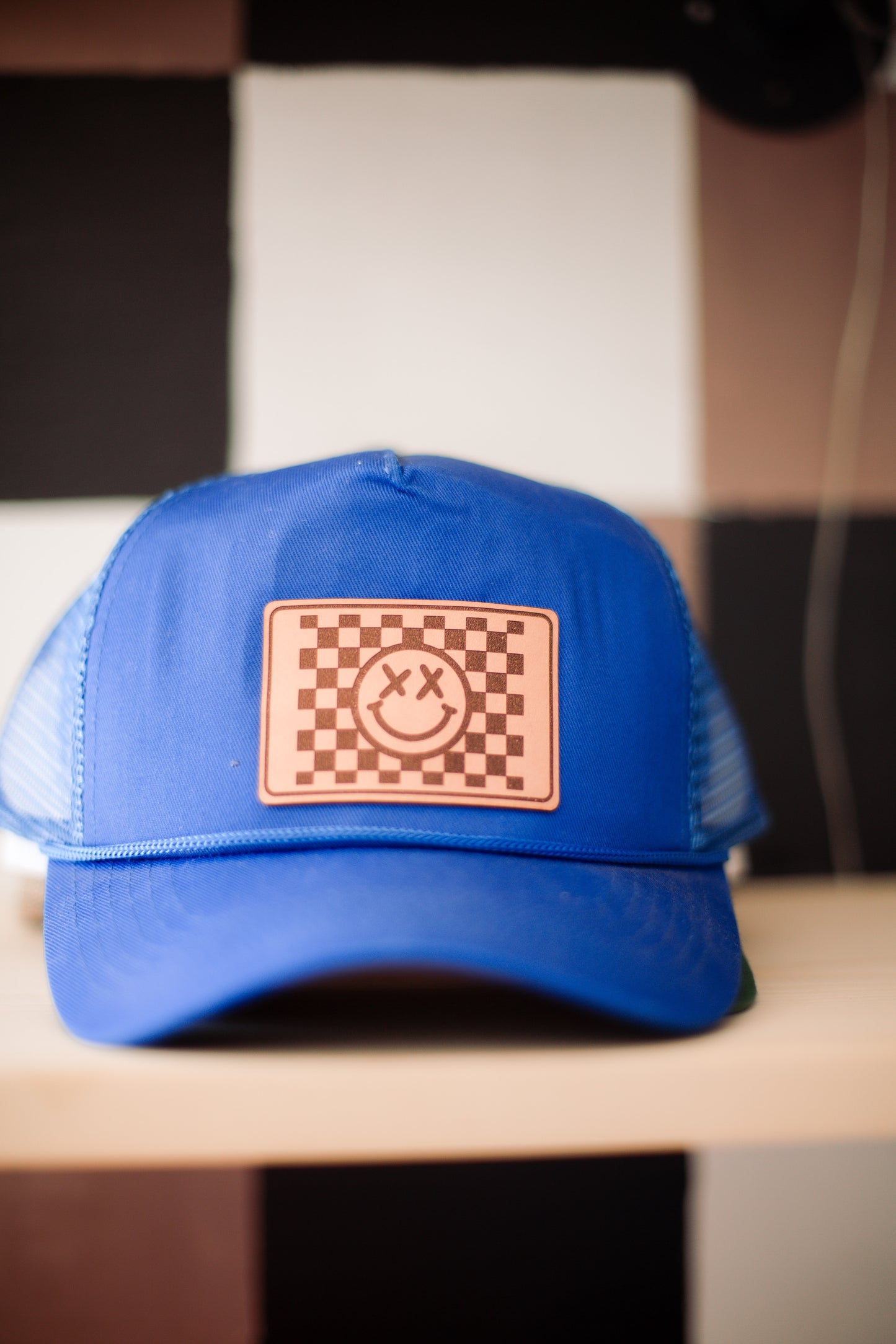 Blue Happy Trucker Hat