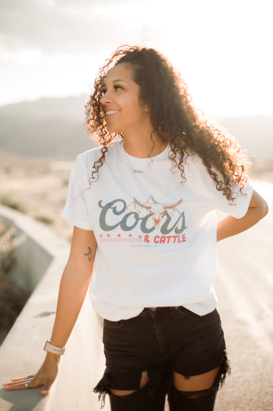 Coors & Cattle White Tee